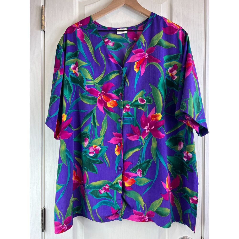 Koret Vibrant Floral Blouse - Purple, Green, Pink